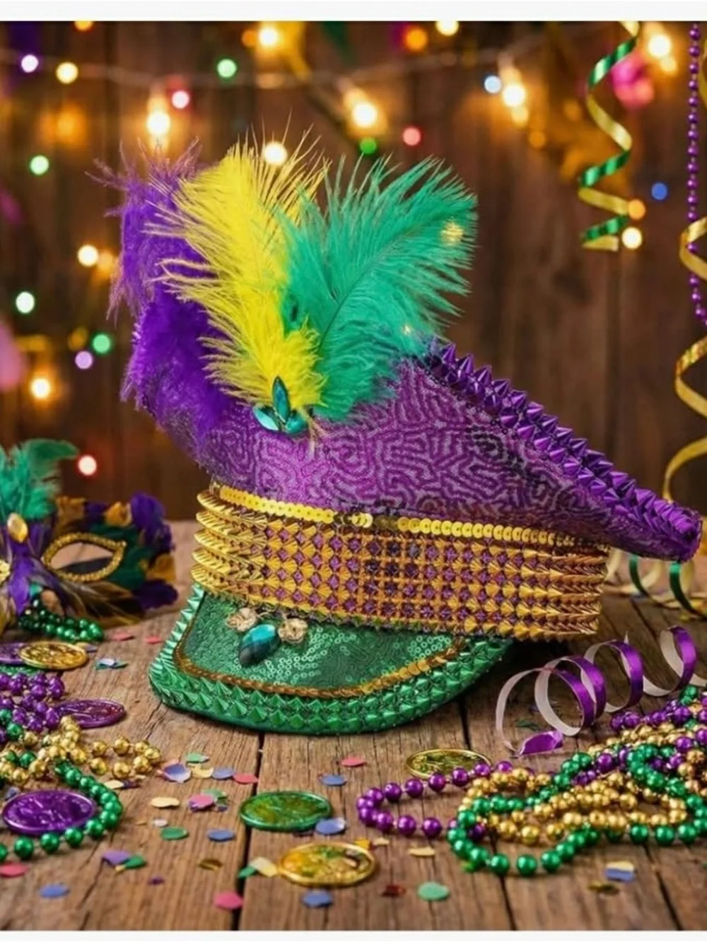 NEW Mardi Gras Feathered Sequin Mini Top Hat - Green, Purple & Yellow NWOT